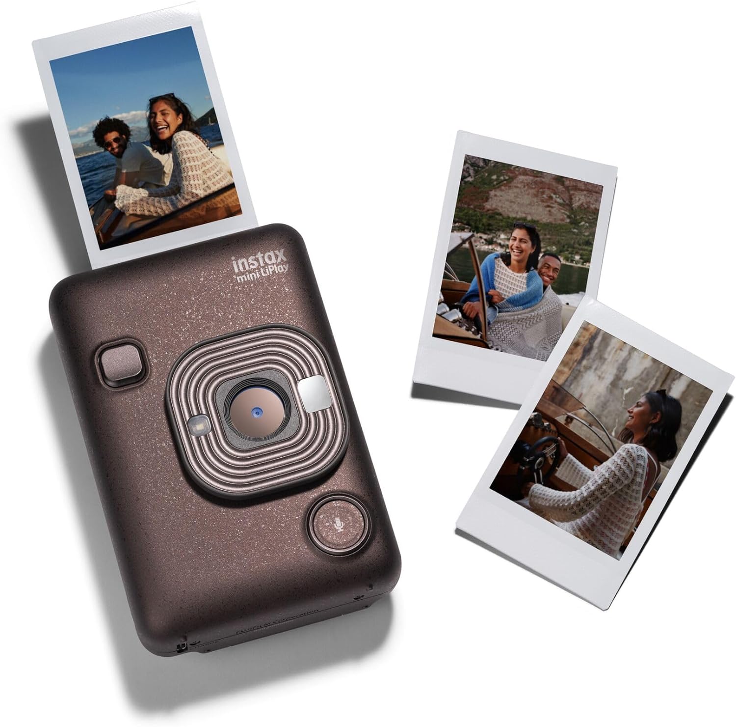 INSTAX mini LiPlay Hybrid instant camera with rear 2.7 inch LCD display screen, Micro SD card slot, USB Type-c charging, Deep Bronze, film sold separately