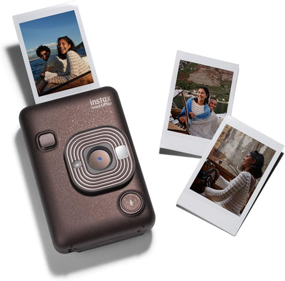 INSTAX mini LiPlay Hybrid instant camera with rear 2.7 inch LCD display screen, Micro SD card slot, USB Type-c charging, Deep Bronze, film sold separately