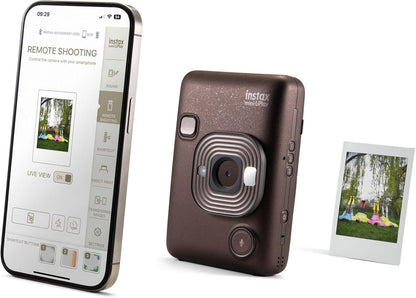 INSTAX mini LiPlay Hybrid instant camera with rear 2.7 inch LCD display screen, Micro SD card slot, USB Type-c charging, Deep Bronze, film sold separately