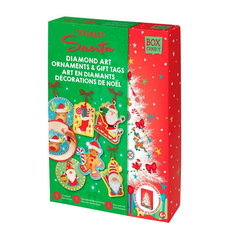 Box Candiy - Totally Santa - Diamond Art Ornamenten en Gift Tags - Maak je eigen kerstambachten - In een mooie aandenken doos - voor kinderen vanaf 6 jaar oud - Meertalig - BCX2207
