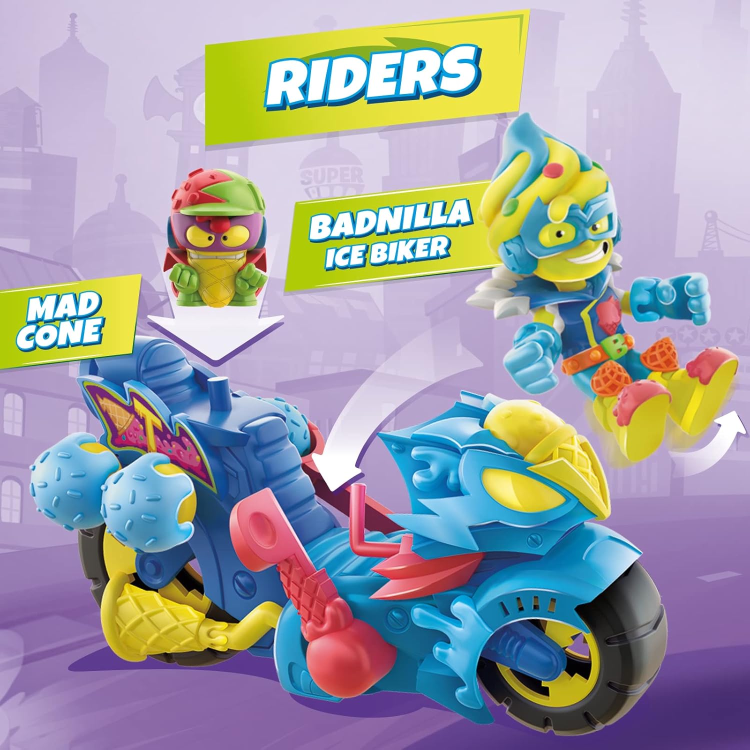SUPERTHINGS - Turbo Ice. The SuperThings Motorbike with Catapult Launching Balls Of Ice Cream. Includes 1 Exclusive Kazoom Kid And 1 Exclusive SuperThing