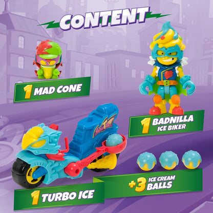 SUPERTHINGS - Turbo Ice. The SuperThings Motorbike with Catapult Launching Balls Of Ice Cream. Includes 1 Exclusive Kazoom Kid And 1 Exclusive SuperThing