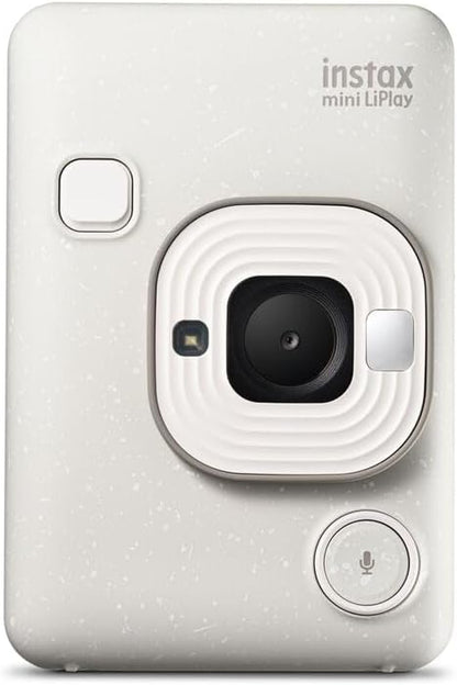 INSTAX mini LiPlay Hybrid instant camera with rear 2.7 inch LCD display screen, Micro SD card slot, USB Type-c charging, Misty White, film sold separately