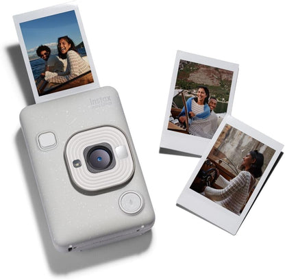INSTAX mini LiPlay Hybrid instant camera with rear 2.7 inch LCD display screen, Micro SD card slot, USB Type-c charging, Misty White, film sold separately