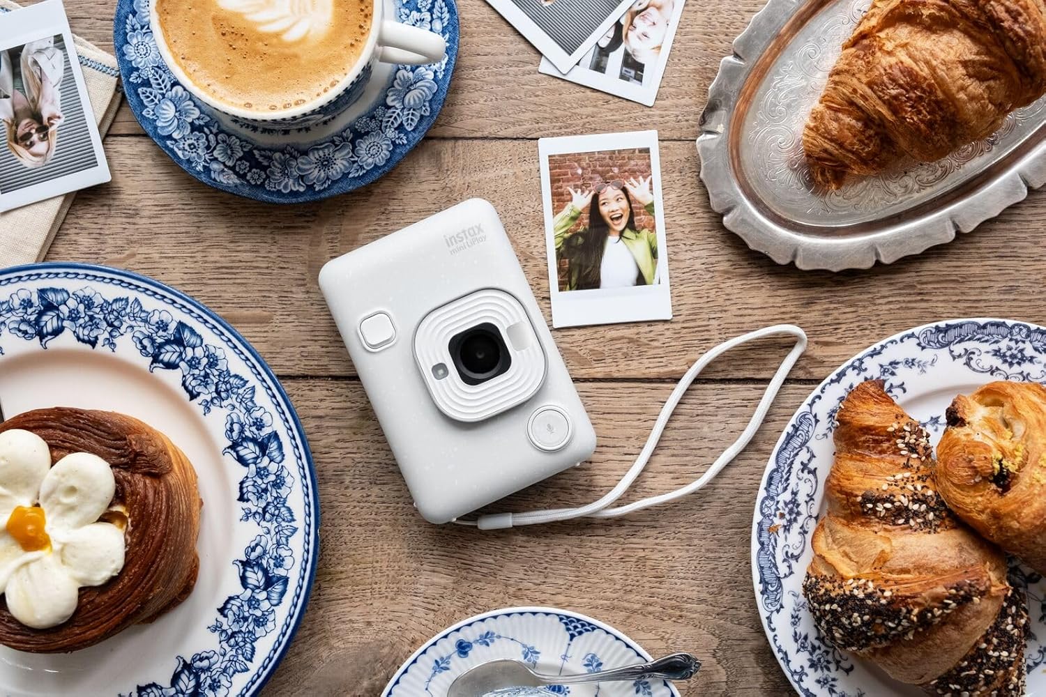 INSTAX mini LiPlay Hybrid instant camera with rear 2.7 inch LCD display screen, Micro SD card slot, USB Type-c charging, Misty White, film sold separately