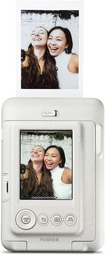 INSTAX mini LiPlay Hybrid instant camera with rear 2.7 inch LCD display screen, Micro SD card slot, USB Type-c charging, Misty White, film sold separately