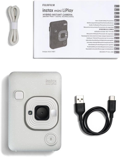INSTAX mini LiPlay Hybrid instant camera with rear 2.7 inch LCD display screen, Micro SD card slot, USB Type-c charging, Misty White, film sold separately