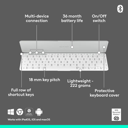 Logitech Keys-To-Go 2 For Ipad - Keyboard - Built-In Cover - Wireless - Bluetooth Le - Qwerty - Uk - Pale Grey