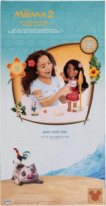 Moana 2 Disney’s My Singing Friend Moana Doll & Heihei Figure by Jakks Pacific, Stands 14” / 36 cm Tall, Officially Licensed by Disney, Great Gift for Disney’s Fans, Suggested for Ages 3+