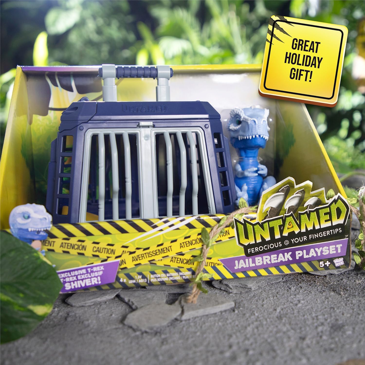 Untamed Jailbreak Playset with 1 Exclusive Interactive T-Rex, Shiver (Light Blue), Dinosaur Cage and Carrying Case (Ages 5+