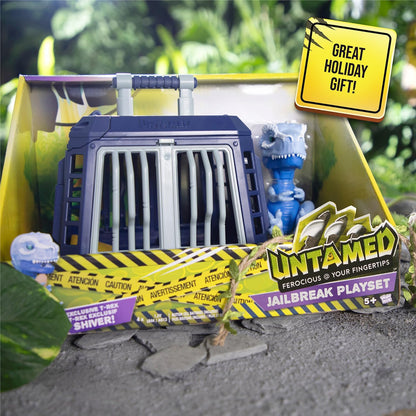 Untamed Jailbreak Playset with 1 Exclusive Interactive T-Rex, Shiver (Light Blue), Dinosaur Cage and Carrying Case (Ages 5+