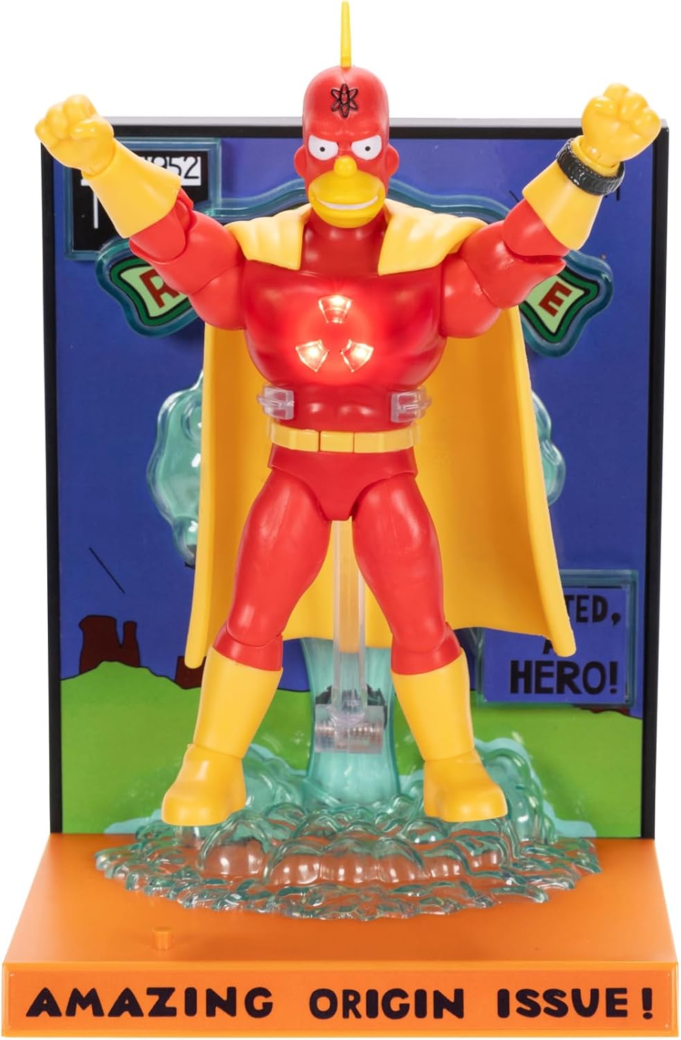 The Simpsons 12.7cm Premium Radioactive Man Collectable Action Figure by JAKKS Pacific, Articulated Action Figure with Light Up Chest, Collector's Display Packaging