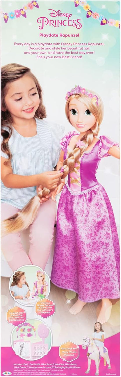 Disney Princess Rapunzel Doll Playdate 32” / 81 cm Tall & Poseable, My Size Articulated Doll in Purple Dress, Comes with Brush to Comb Her Long Golden Hair, Flower Garland Hairband & Hair Pins Rapunzel 2022
