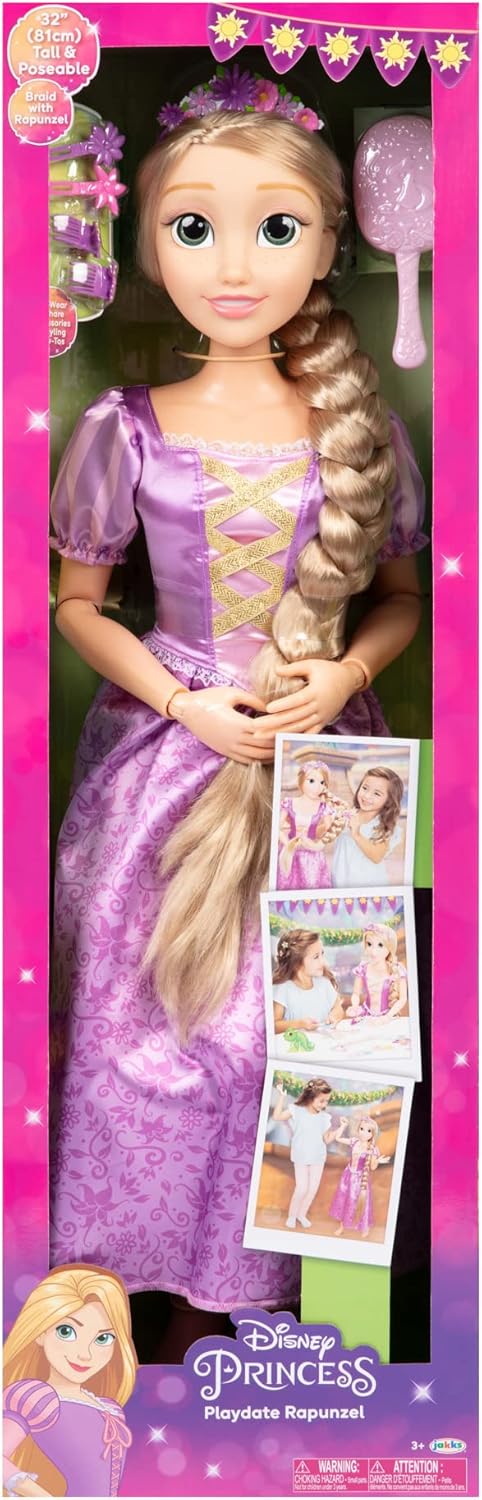 Disney Princess Rapunzel Doll Playdate 32” / 81 cm Tall & Poseable, My Size Articulated Doll in Purple Dress, Comes with Brush to Comb Her Long Golden Hair, Flower Garland Hairband & Hair Pins Rapunzel 2022
