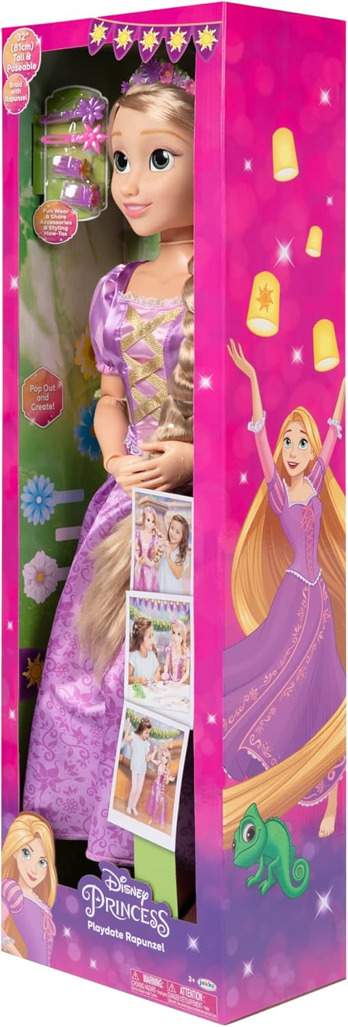 Disney Princess Rapunzel Doll Playdate 32” / 81 cm Tall & Poseable, My Size Articulated Doll in Purple Dress, Comes with Brush to Comb Her Long Golden Hair, Flower Garland Hairband & Hair Pins Rapunzel 2022