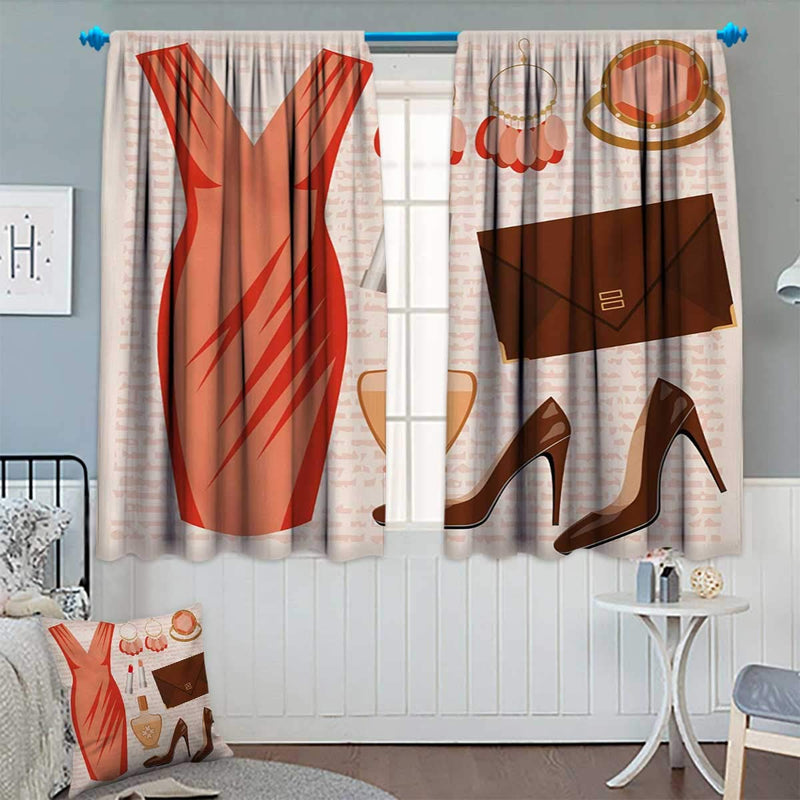 Chaneyhouse Heels and Dresses Room Darkening Curtains Accessories Fashion Cocktail Dress Lipstick Earrings High Heels Decor Curtains by 72" W x 45" L Salmon Brown Peach