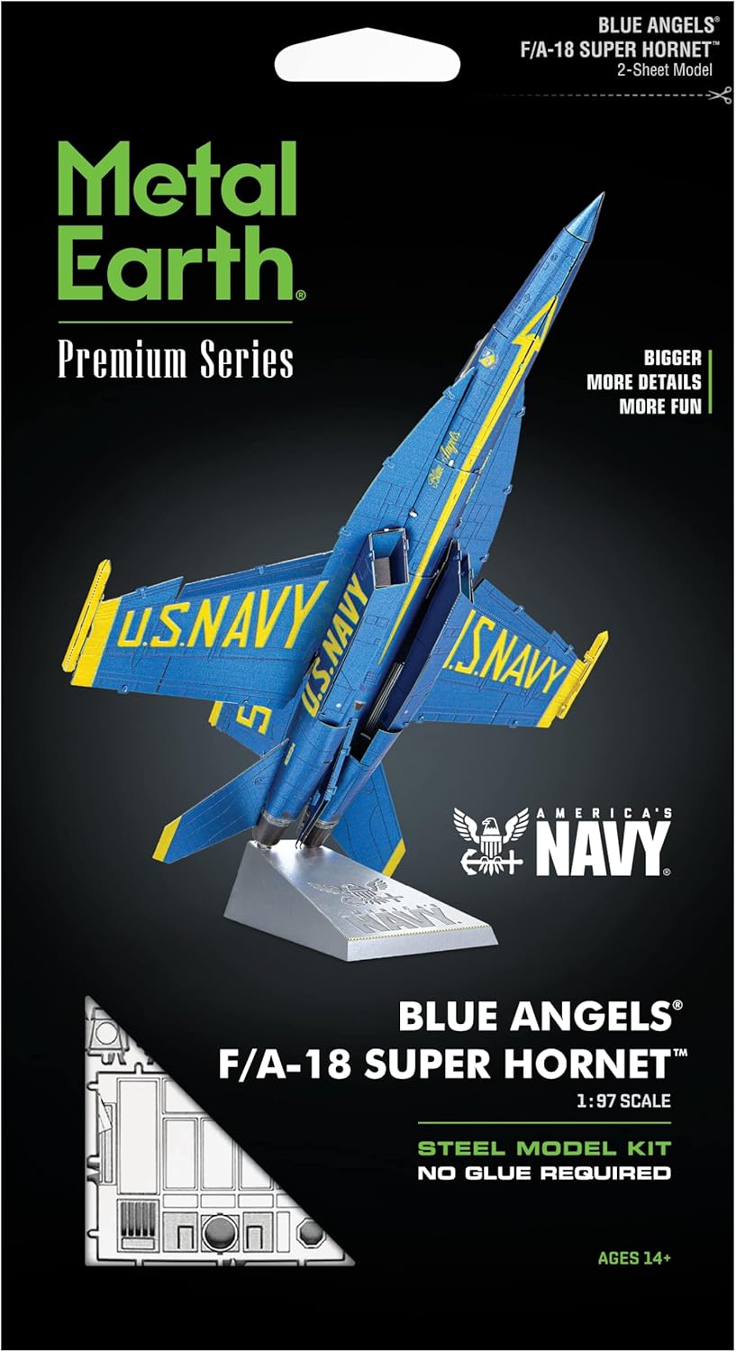 Blue Angels F/A-18 Super Hornet: Metal Earth 3D Laser Cut Miniature plane Kit