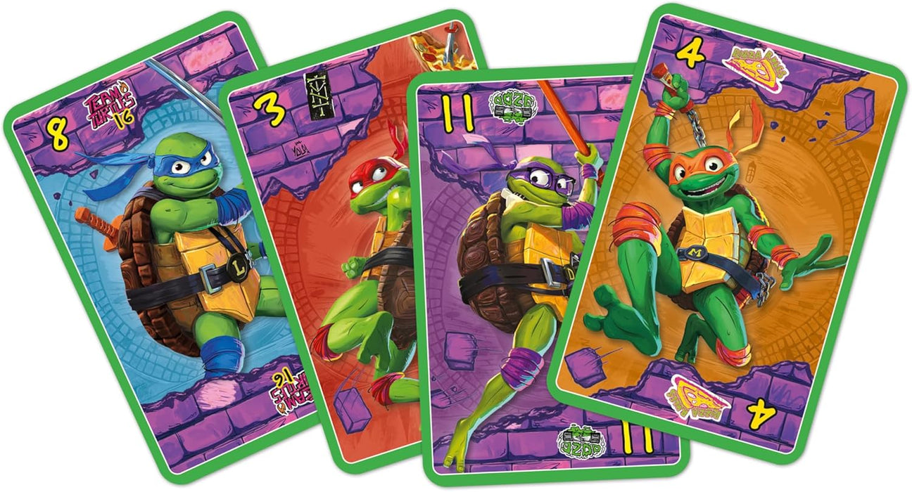 Waddingtons Number 1 Teenage Mutant Ninja Turtles WHOT!, Kartenspiel, abwechselnd passende Formen, Zahlen und Charaktere einschließlich Raph Donnie und Mikey Tolles Geschenk und Spielzeug für Jungen