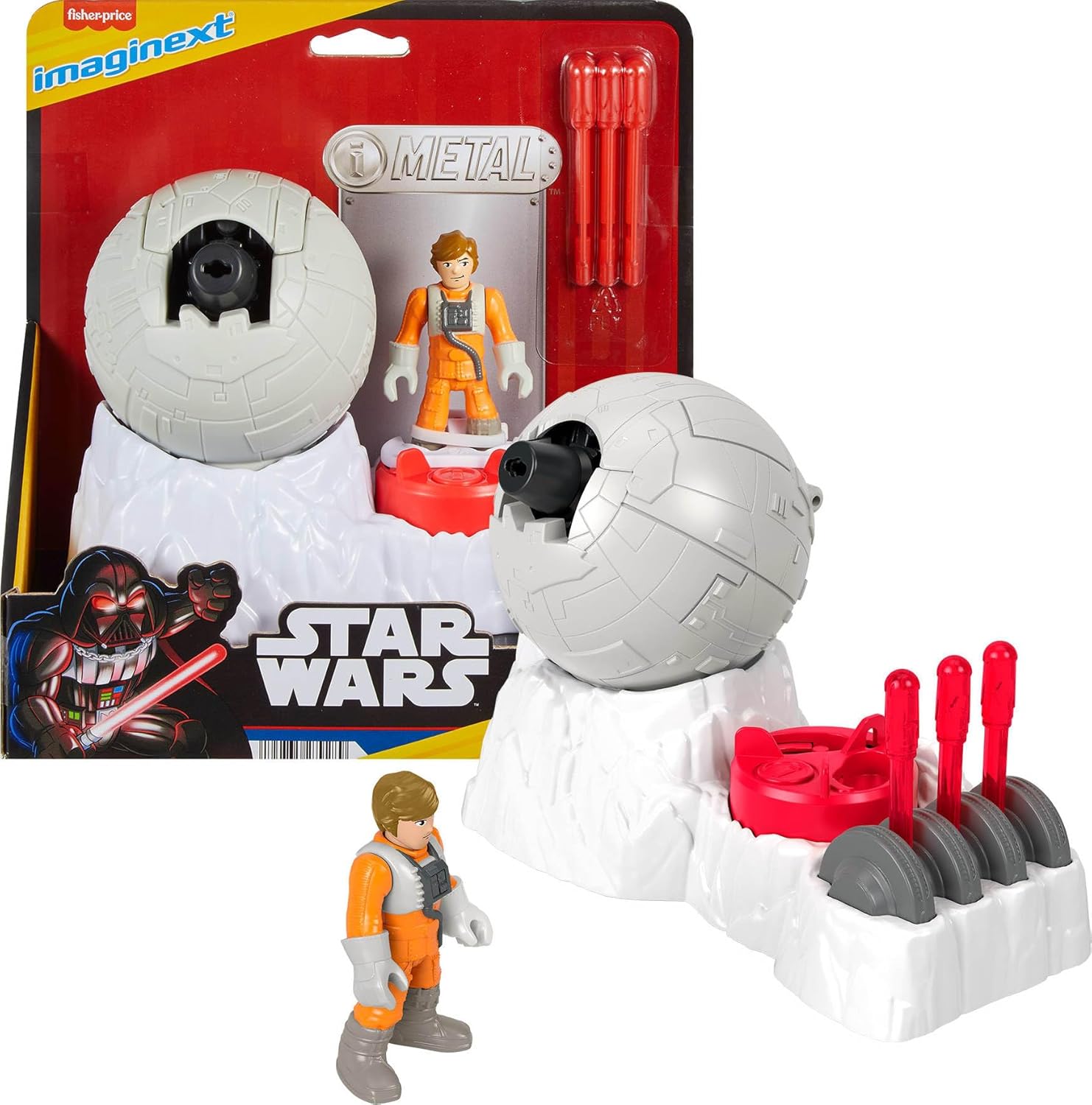 Fisher-Price Imaginext Star Wars Toys Rebel Base Cannon Launcher with Luke Skywalker Metal Character Key for Kids Ages 3+ Years