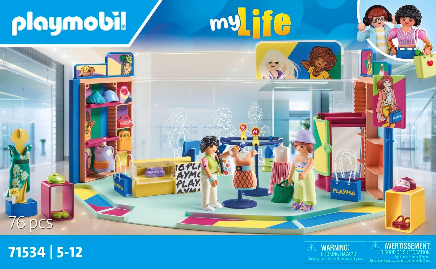 PLAYMOBIL myLife 71534 Modewinkel, spannende winkelervaring in de modewinkel, inclusief kassa, vitrine en veel kledingstukken, gedetailleerde speelgoed voor kinderen vanaf 5 jaar