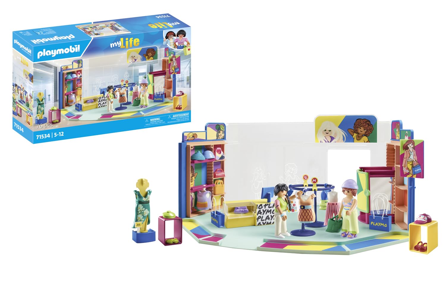 PLAYMOBIL myLife 71534 Modewinkel, spannende winkelervaring in de modewinkel, inclusief kassa, vitrine en veel kledingstukken, gedetailleerde speelgoed voor kinderen vanaf 5 jaar