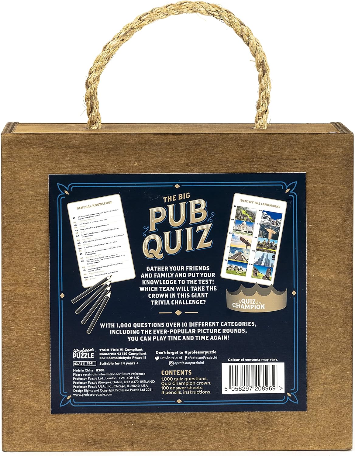 Professor PUZZLE The Big Pub Quiz The 1000 question ultimate quiz game with all 10 classic categories. Updated 2021!