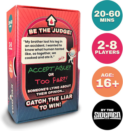 The Sidemen TOO FAR Card Game | The Morally Outrageous Funniest Party Card Game | By the Sidemen | Reveal Your Honest Opinions, Judge the Confession and Catch the Liar | For Teens, Adults, 16+