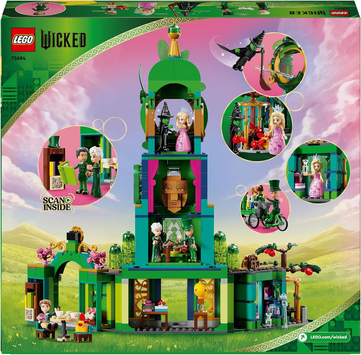 LEGO Wicked Benvenuti nella Città di Smeraldo, Gioco da Collezione per Bambine e Bambini da 9 Anni con Torre Giocattolo da Costruire e 5 Personaggi del Film tra cui Glinda e Elphaba, Idea Regalo 75684