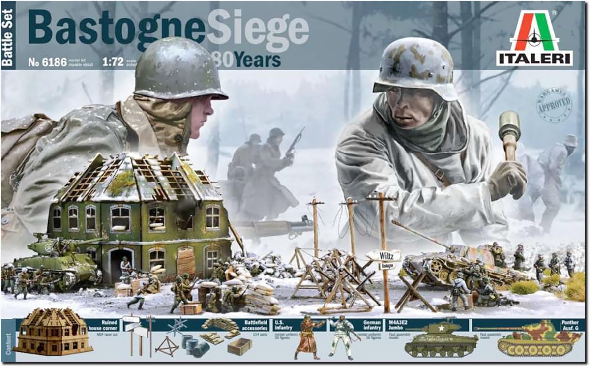 Italeri 6186 1:72 Battle-Set Bastogne Siege - Modellbau, Bausatz, Standmodellbau, Basteln, Hobby, Kleben, Plastikbausatz, detailgetreu, unlackiert