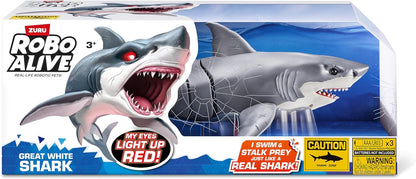 ROBO ALIVE Great White Shark Series 1 by Zuru, Battery-Powered Robotic Light Up Shark Toy, Summer Pool Toy, Bath Toy