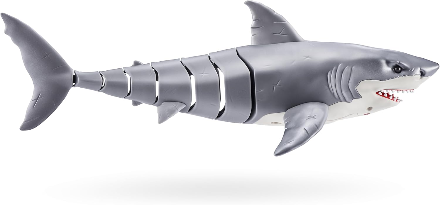 ROBO ALIVE Great White Shark Series 1 by Zuru, Battery-Powered Robotic Light Up Shark Toy, Summer Pool Toy, Bath Toy