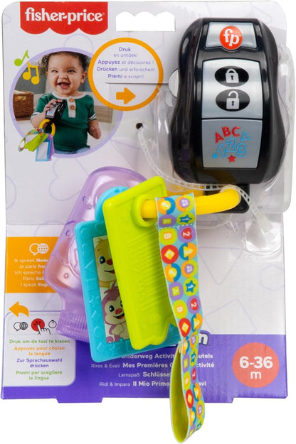 Fisher-Price Lern- und Spielspaß Baby Musikspielzeug Lernspaß Schlüsselbund mit Beißring und Spiegel für Kinder ab 6 Monaten, mehrsprachige Version, HWY37