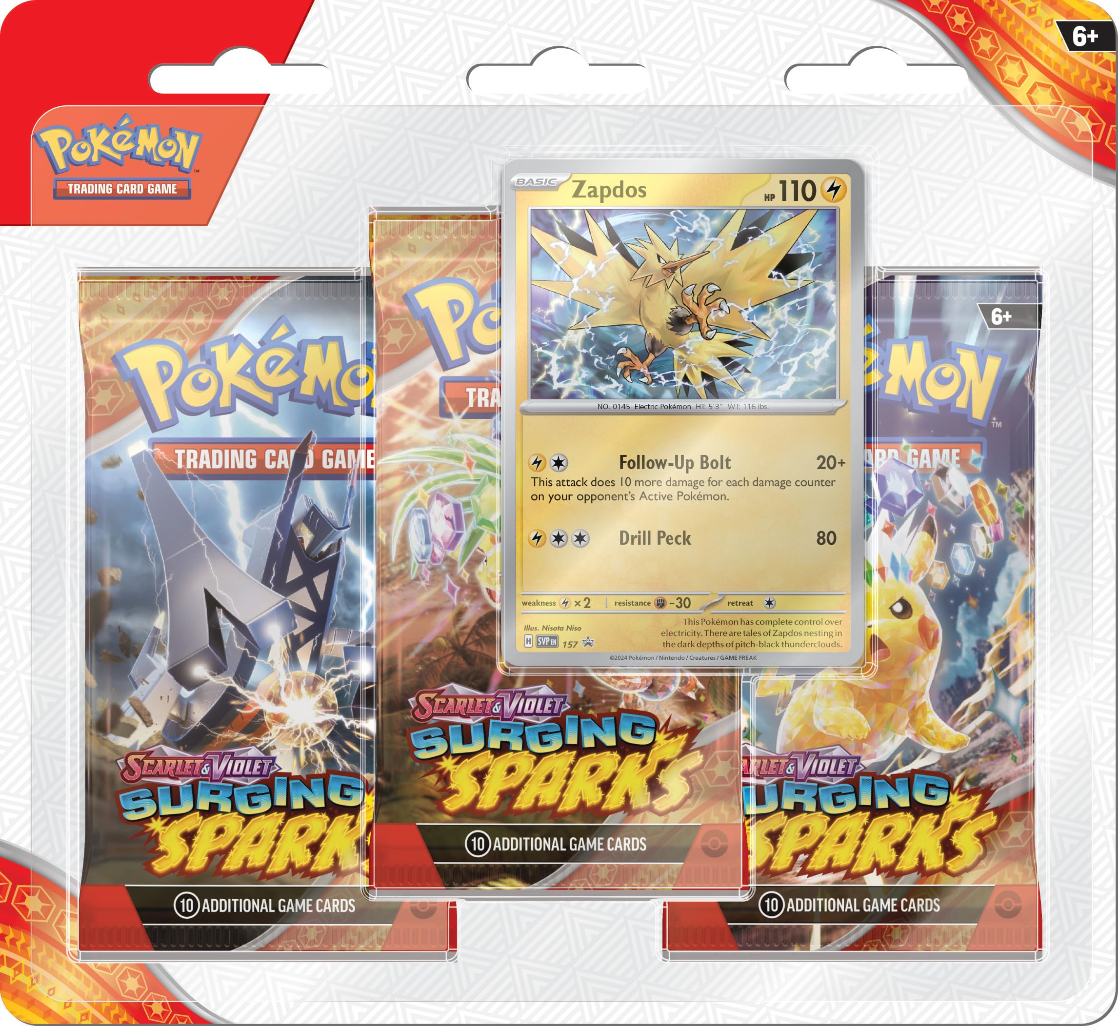 Pokémon TCG Scarlet and Violet 8 Surging Sparks Three Booster Blister Pack