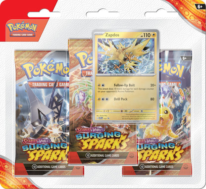 Pokémon TCG Scarlet and Violet 8 Surging Sparks Three Booster Blister Pack