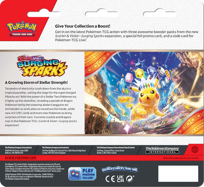 Pokémon TCG Scarlet and Violet 8 Surging Sparks Three Booster Blister Pack