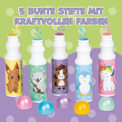 Lutz Mauder TapirElla Marker, schilder- en stempelstiften, 5 stuks, verschillende TapirElla designs in pastelkleuren met metallic effect, kleurpotloden en stempels in vijf kleuren