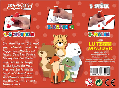 Lutz Mauder TapirElla Marker, schilder- en stempelstiften, 5 stuks, verschillende TapirElla designs in krachtige kleuren, kleurpotloden en stempels in vijf kleuren