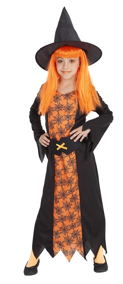 Rubies Hexenkostüm für Mädchen und Jungen, orangefarbenes Kleid und Hut, offizielles Lizenzprodukt, Hexen-Kostüm für Halloween, Partys XXS (3-4 AÑOS)
