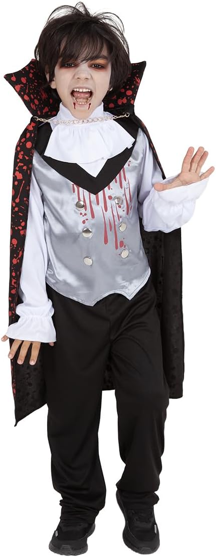 Rubies Blutiges Vampir-Kostüm für Jungen und Mädchen, Umhang, Weste mit Hemd und Hose, Dracula, offizielles Lizenzprodukt für Halloween, Partys, Cosplay 7-8 Jahre