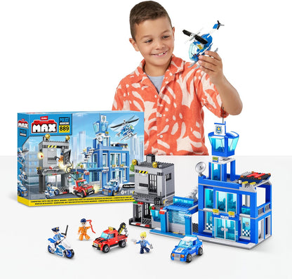 MAX Adventure Police Headquarters Playset (889 pieces) Building Bricks Toys For Kids 5+ Create Vehicles and More Unbox Discover, Major Brand Compatible