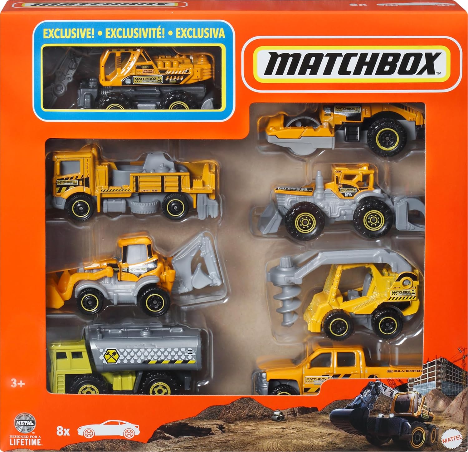 Matchbox Toy Cars or Trucks 8-Pack, Set of 8 Die-Cast 1:64 Scale Vehicles, Themed Multipack, Including 1 Exclusive (Styles May Vary