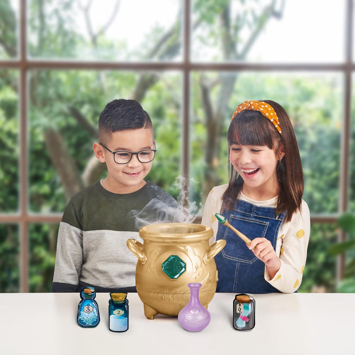 Magic Mixies - Magical Real Misting Gold Cauldron with 8 Inch Non-Electronic Plush Toy. Follow The Spell Book Add The Magic Ingredients. Who Will You Magically Create?