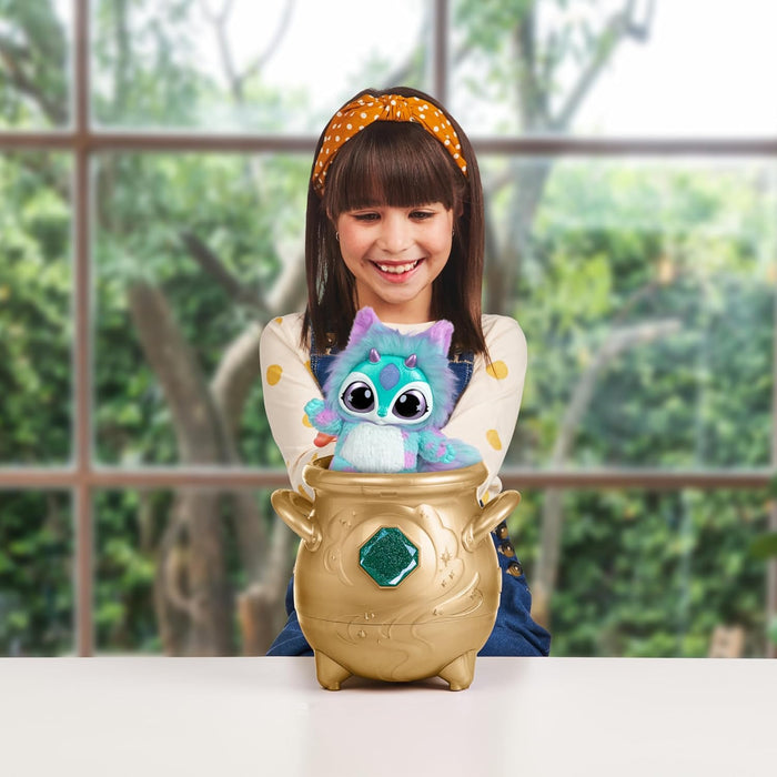 Magic Mixies - Magical Real Misting Gold Cauldron with 8 Inch Non-Electronic Plush Toy. Follow The Spell Book Add The Magic Ingredients. Who Will You Magically Create?