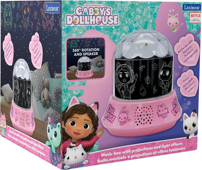 Lexibook, Gabby's Dollhouse, Nightlight with Speaker, Projections of The Gabby's Dollhouse TV Series, Kaleidoscopic Lights on The Ceiling, Speaker with Auxiliary Plug, Rechargeable, NLJ035GDH