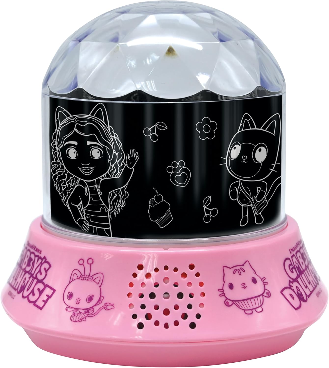 Lexibook, Gabby's Dollhouse, Nightlight with Speaker, Projections of The Gabby's Dollhouse TV Series, Kaleidoscopic Lights on The Ceiling, Speaker with Auxiliary Plug, Rechargeable, NLJ035GDH