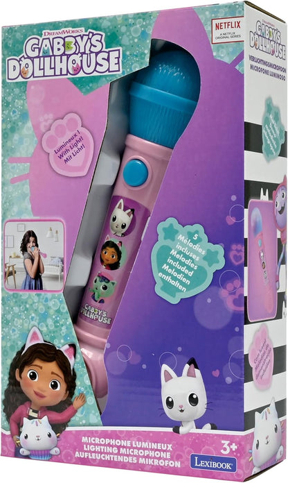LEXIBOOK, Gabby's Dollhouse, Lighting Microphone for children, musical toy, built-in speaker, light effects, demo melodies included, Pink/blue, MIC80GDH