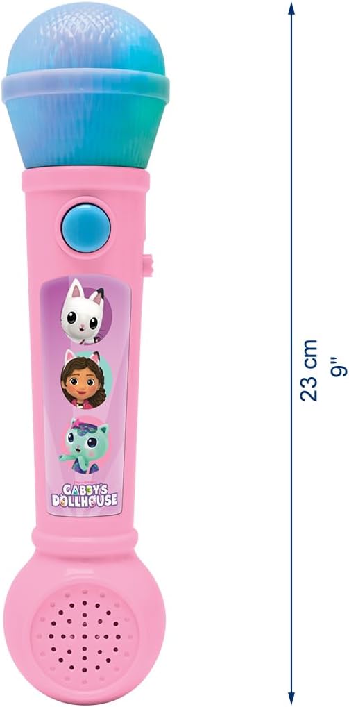 LEXIBOOK, Gabby's Dollhouse, Lighting Microphone for children, musical toy, built-in speaker, light effects, demo melodies included, Pink/blue, MIC80GDH