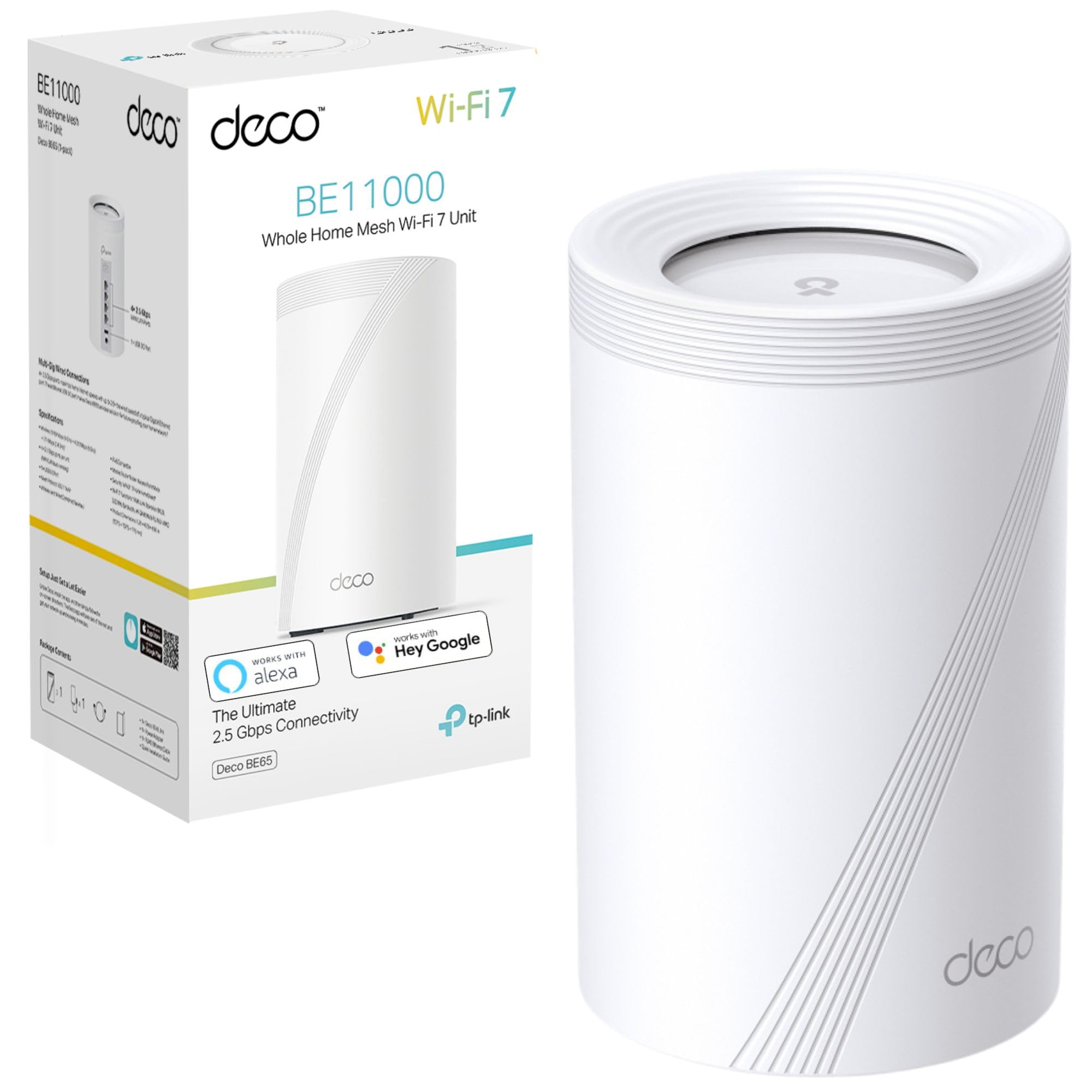 TP-Link Deco BE9300 Whole Home Tri-Band Mesh WiFi 7, Speeds up to 9214 Mbps, AI-Driven, Connect Over 200 Devices, Ideal for Gaming&4K, Easy Setup,2.5G Connectivity Wired and Wireless,Deco BE65(1-pack)