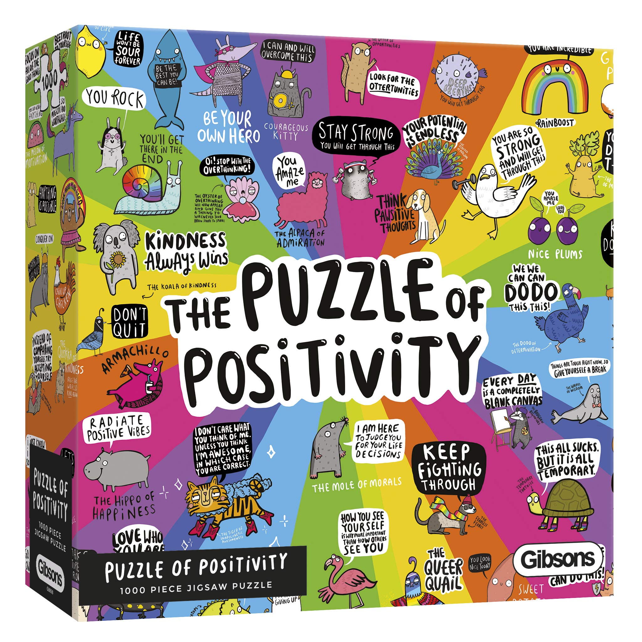 Puzzle of Positivity | 1000 Piece Jigsaw Puzzle | Cartoon, Mental Health Puzzle | Sustainable Jigsaw Puzzle for Adults | Premium 100% Recycled Board | Great Gift for Adults | Gibsons Games