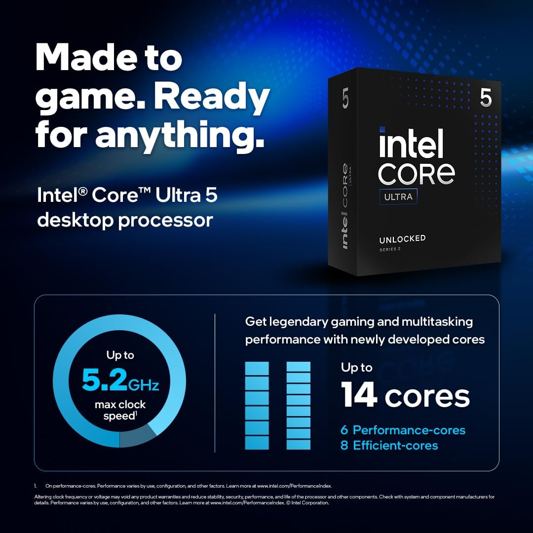 Intel® Core™ Ultra 5 per sistemi processore desktop 245KF 14 core 6 P-core + 8 E-core fino a 5,2 GHz